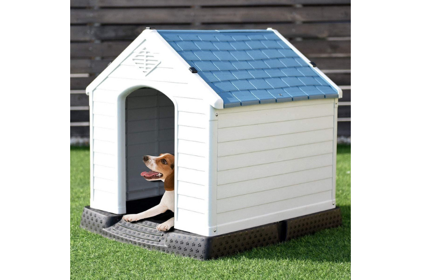 large plastic waterproof dog house on grass