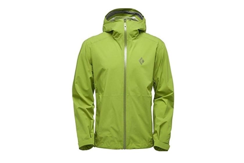 lime colored men's hiking jacket from Black Diamond (great for heavy rain)