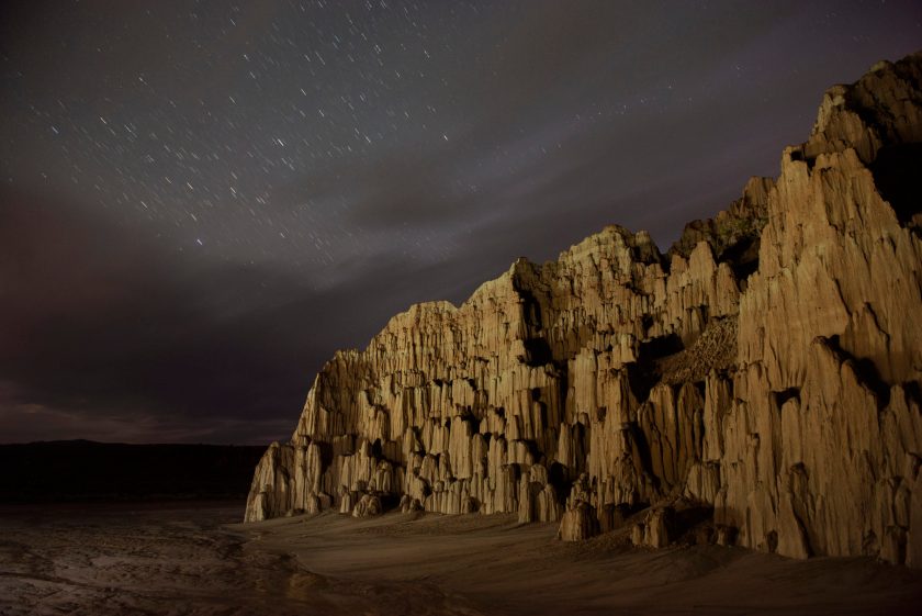 Erosion Cuts Deep in Cathedral Gorge Cliffsides At Night in Panaca, NV, United States