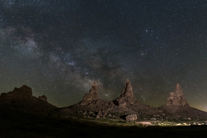 Beautiful view of Trona Pinnacles in California against the starry night sky