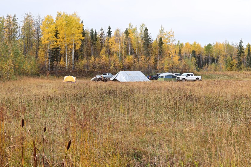 View of a hunters camp from a distance.