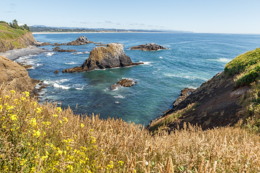 Oregon Coast landscape with Cliffs and Pacific Ocean. Yaquina Bay Coastline, USA