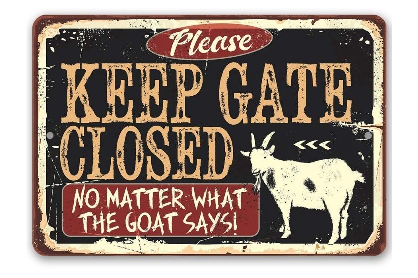 funny goat sign keep gate closed