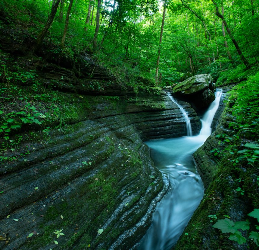 The V-Slot Canyon Falls in the Ozarks in Sand Gap, AR, United States