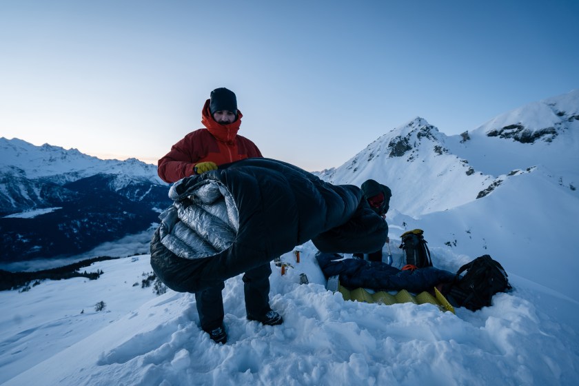sleeping bag and pad in winter conditions.
