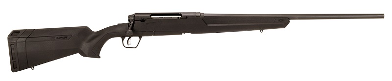 A Savage rifle chambered for 22-250 Remington.