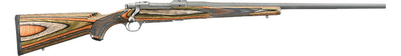 A Ruger rifle chambered in 22-250 Remington.
