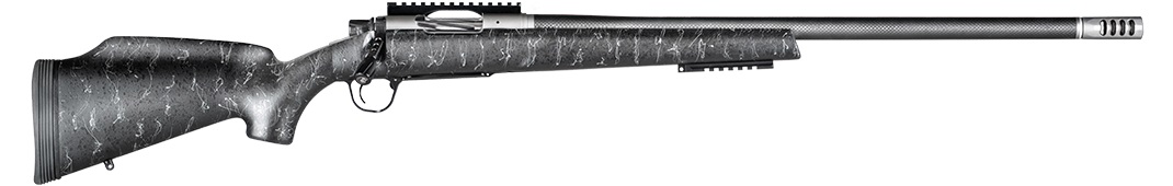 A bolt-action hunting rifle chambered for 22-250 Remington.