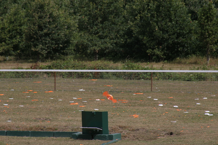 A Helice target at the British Helice / ZZ grand prix 2010, held at the West Kent Shooting School. free use. Please credt: Fieldsports Channel