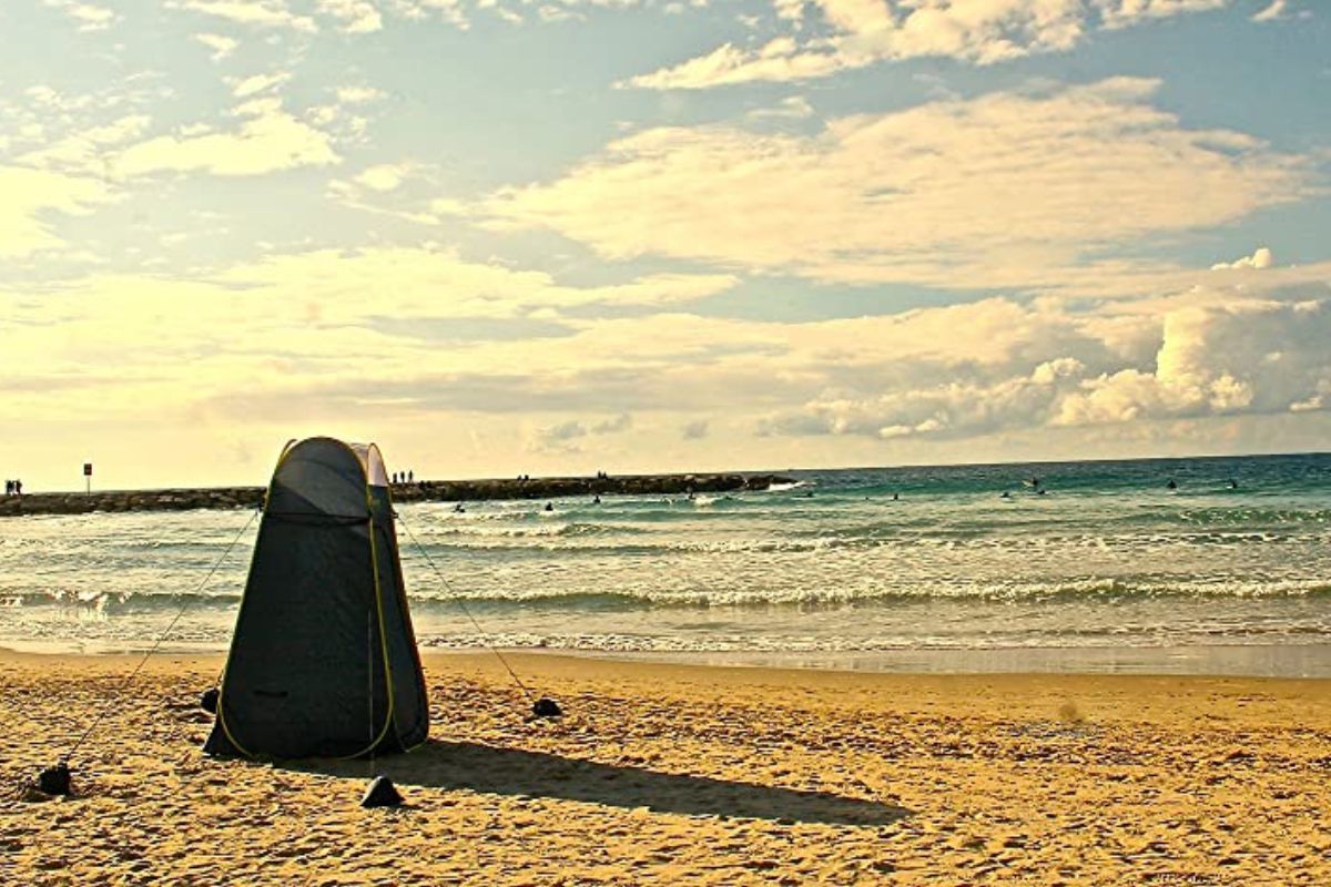 shower tent on the beach