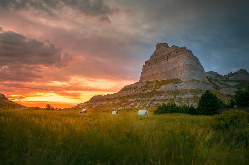 Sunset over Scottsbluff National Monument at Gering Nebraska