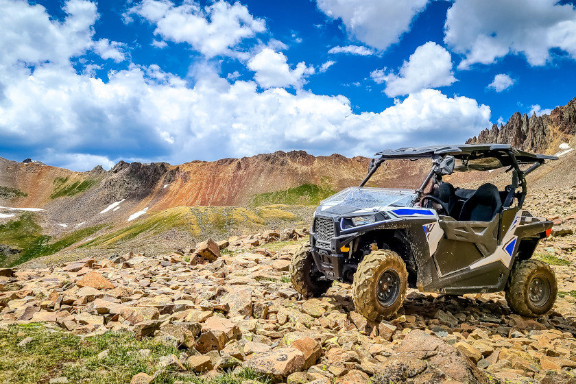 A side-by-side ORV in the Colorado mountains.