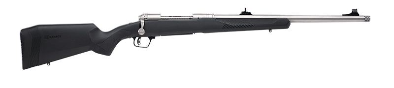 A Savage rifle chambered for 338 Winchester Magnum