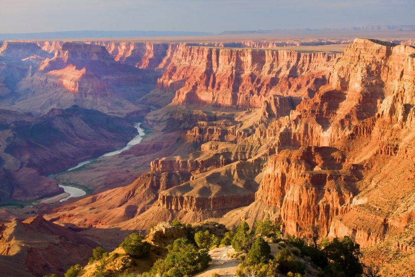 Beautiful Landscape of Grand Canyon from Desert View Point with the Colorado River visible during dusk