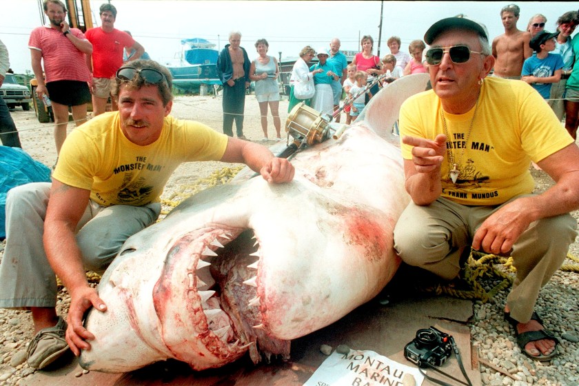 Frank Mundus with massive great white shark.
