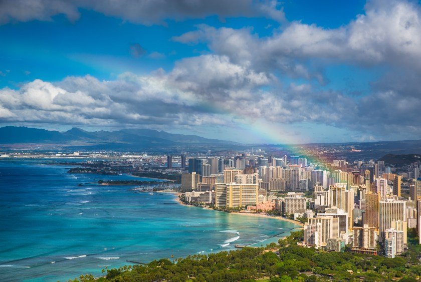 Beautiful rainbow over the Hawaii skyline