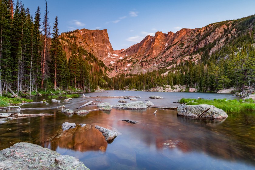 Alpenglow kisses Hallet Peak in Rocky Mountain National Park