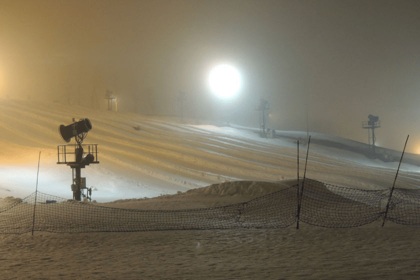 Snow making machine and snow tubing runs at Winterplace Ski Resort, West Virginia