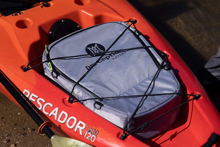 A kayak cooler mounted in the stern.