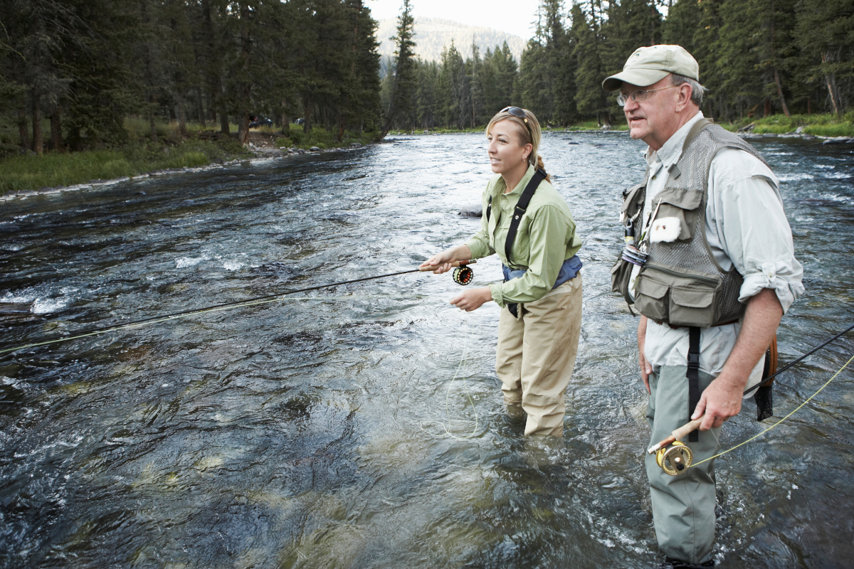 Two anglers fishing a stream in Montana.
