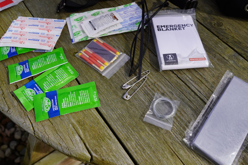 The contents of the Uncharted Supply Park Pack Triage kit.