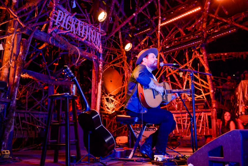 Nathaniel Rateliff performs a solo set on the Woods stage at Pickathon music festival in Happy Valley, Oregon, USA on 4th August, 2019.