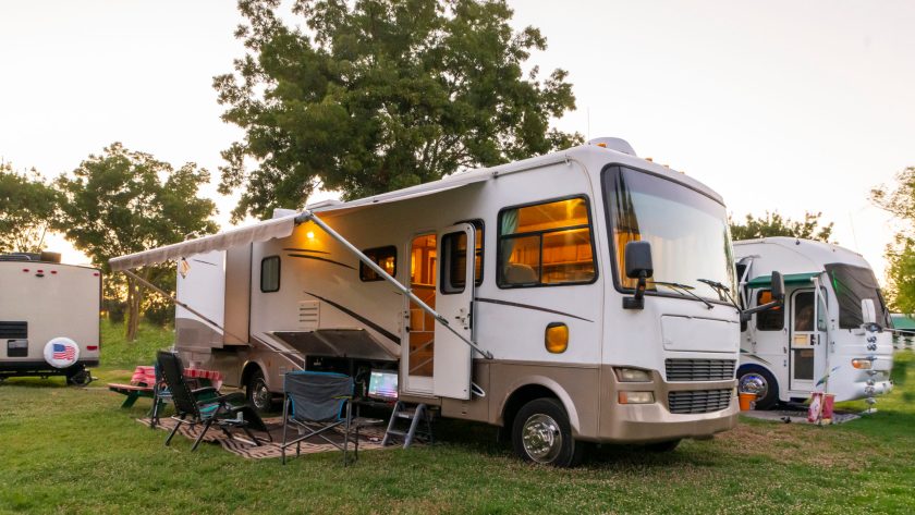 Camping at sunset at a Rv resort