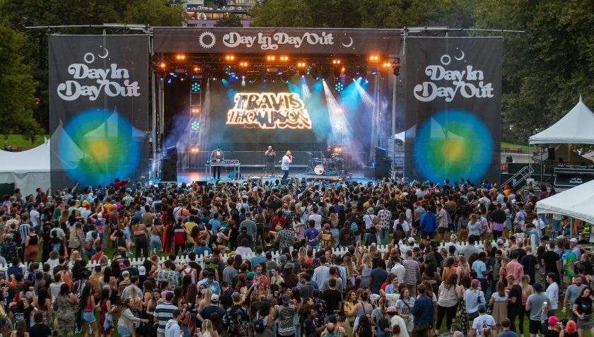 Rapper Travis Thompson performs on stage during day one of the Day In Day Out music festival at Seattle Center on September 04, 2021 in Seattle, Washington.