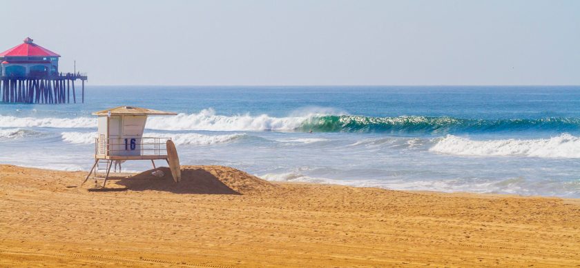 Empty beach at Huntington Beach, CA