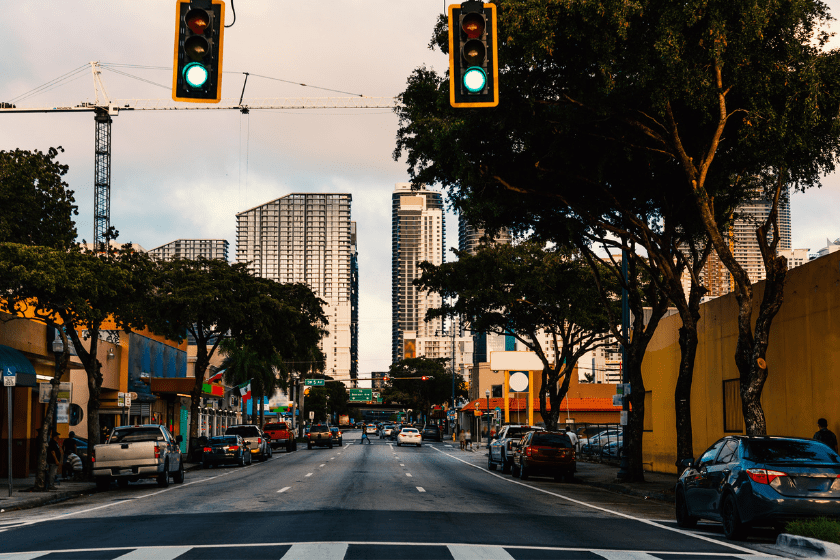 Traffic lights in Historic Little Havana district in Miami. Southern Florida, USA
