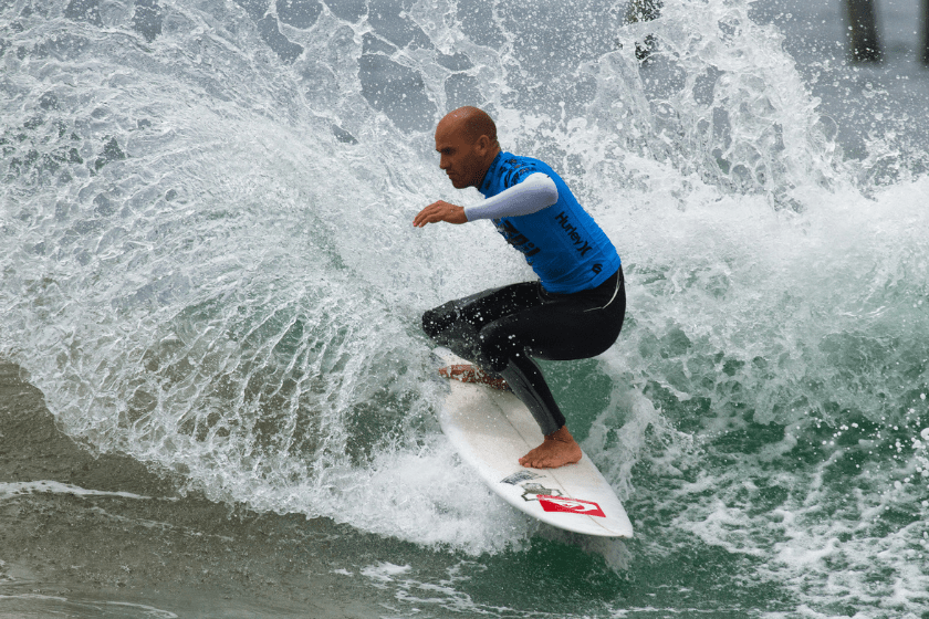 Kelly Slater competing in the U.S. Open of Surfing in Huntington Beach, California in August 2011.