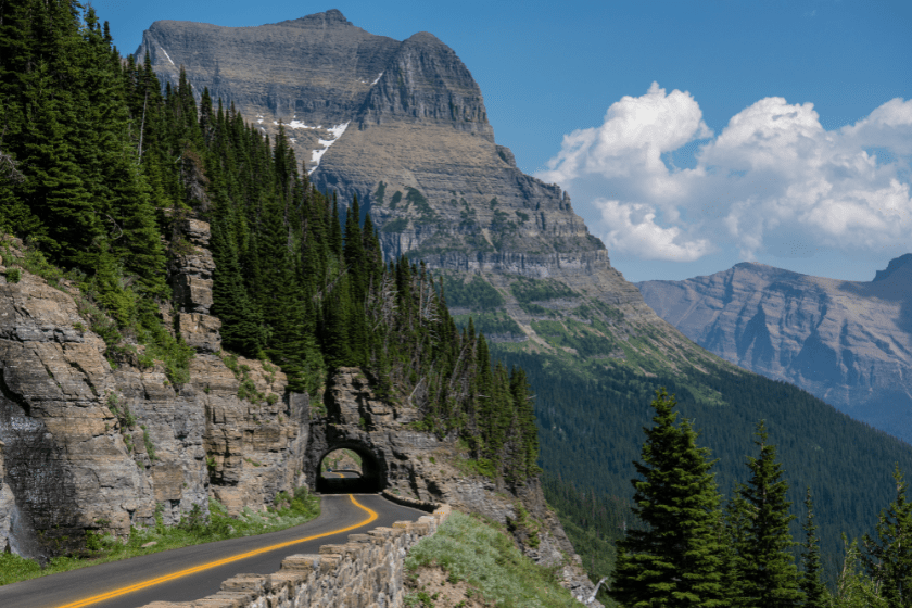 Going to the Sun Road leads you through the stunning landscape of Glacier National Park in Montana.