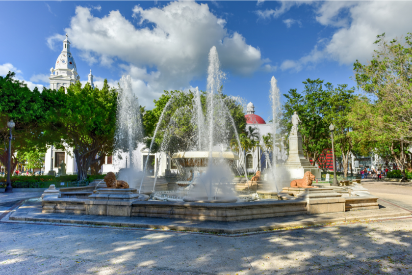 Lion Fountain in Plaza Las Delicias, the main square in Ponce, Puerto Rico.