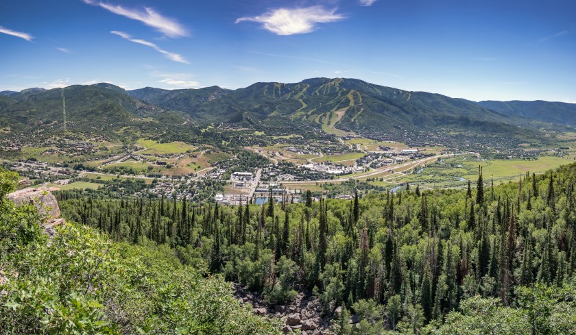 Panoramic view of the ski resort town of Steamboat Springs Colorado in the summer
