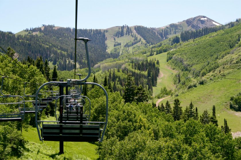 This chairlift carries summer sightseers up the Wasatch Mountain Range in Park City, Utah. 
