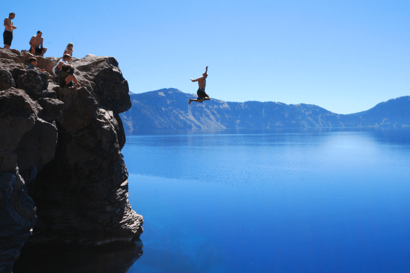 Crater Lake Oregon......A nice little jump into the coldest of pure water..... View On Black Date