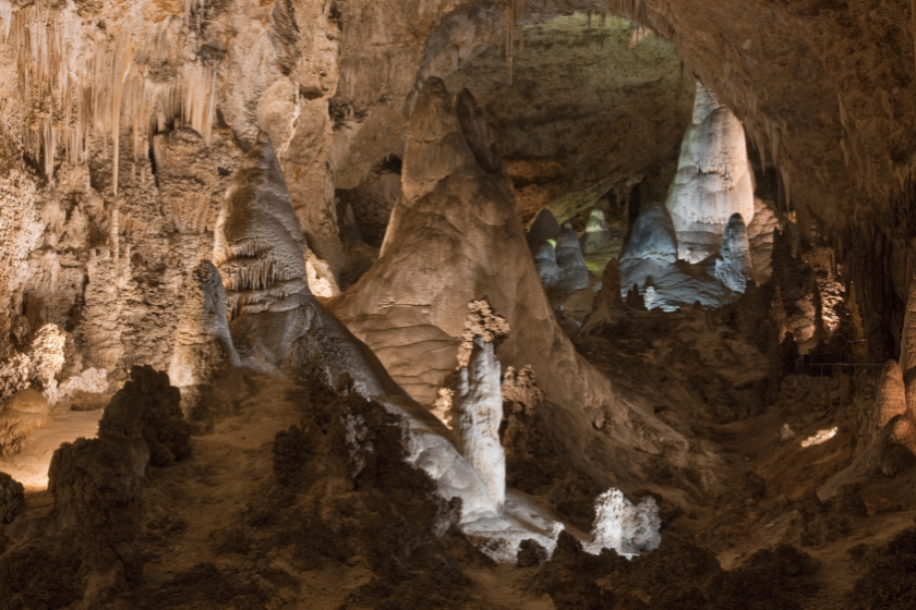 Picture of Stalagmites, Stalagtites and formations in the Hall of Giants, Big Room area in Carlsbad Caverns National Park