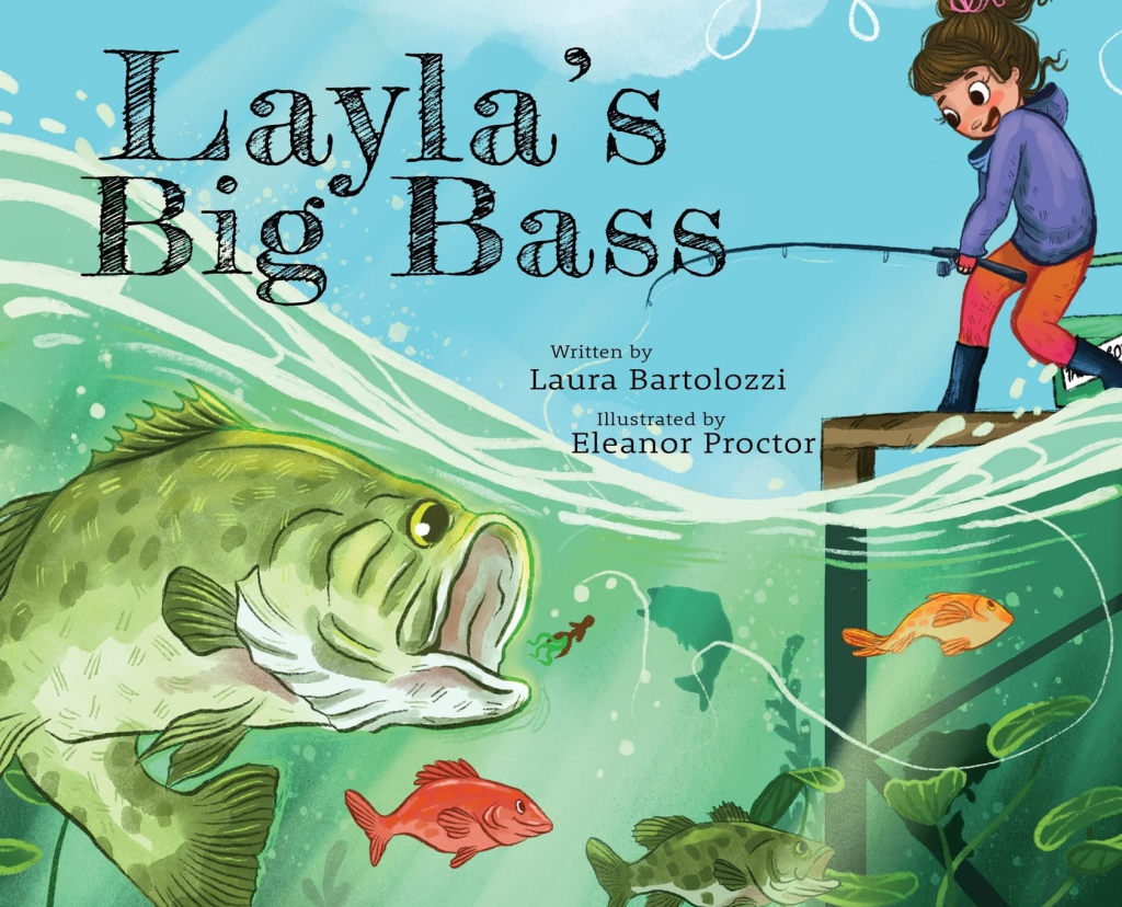 Book Cover of "Layla's Big Bass," a kid's fishing book