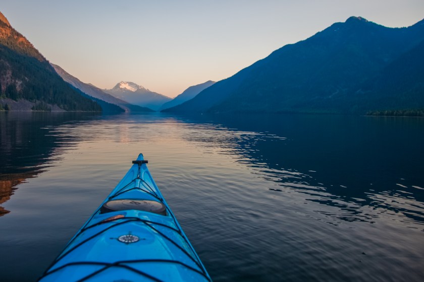 View of sunset on Jack Mountain from Ross Lake in Hozomeen in the Northern border of North Cascades National Park in the summer of 2011.