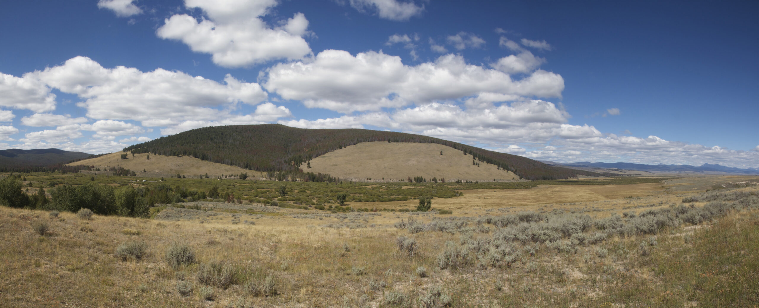 True wide panorama of the Big Hole Battlefield in Montana, part of the Nez Perce National Historic Park,