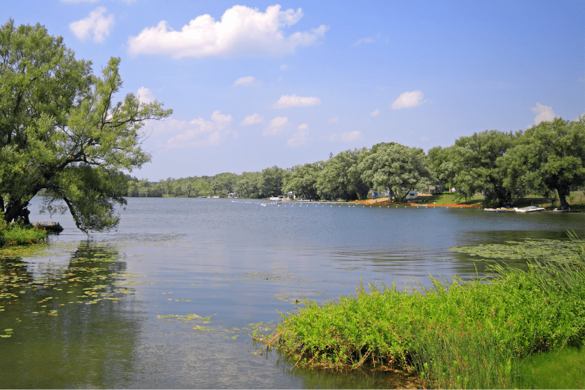 Lake and cottage in a beautiful summer day