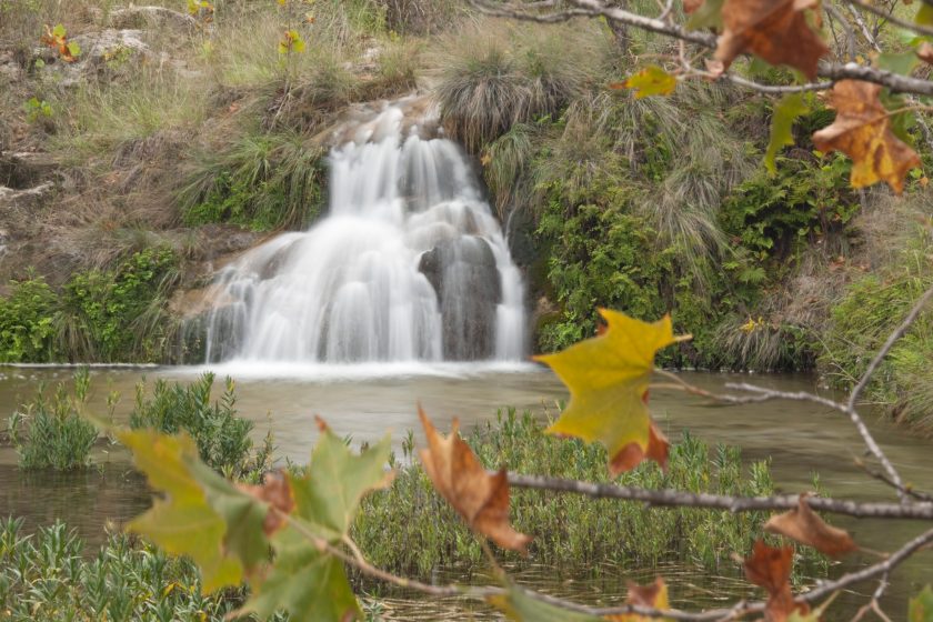 Cascading waterfall in the Spicewood Springs Brook at Colorado Bend State Park in central Texas.