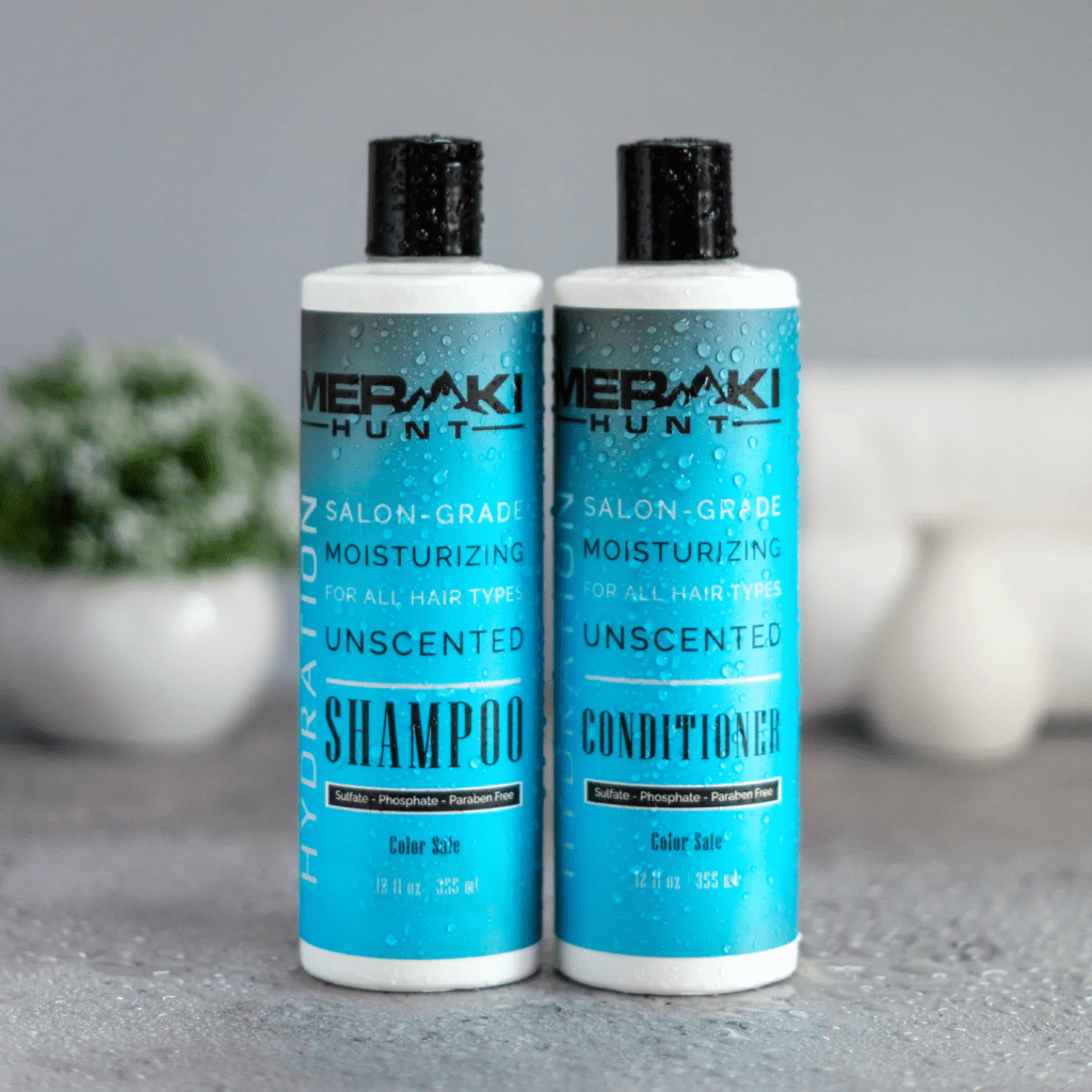 Meraki Hunt shampoo and conditioner bottles