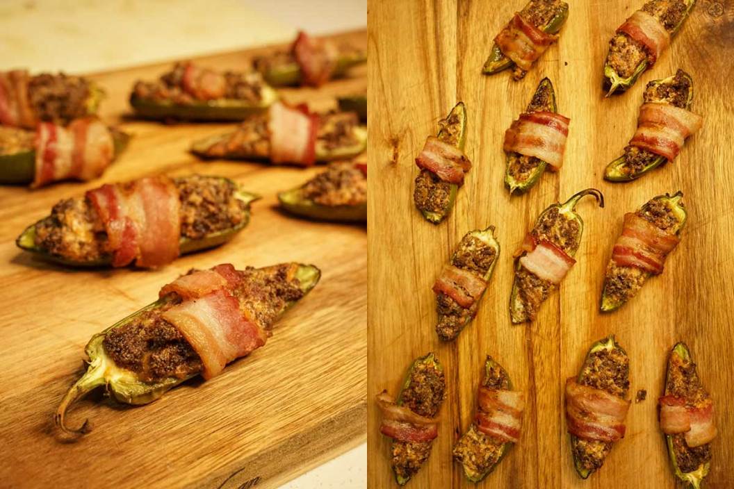 Jalapeno Poppers grilled with ground wild game meat and cheese
