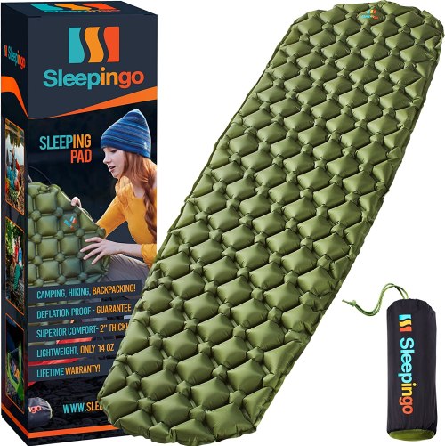 2Sleepingo Sleeping Pad for Camping - Ultralight Sleeping Mat for Camping, Backpacking, Hiking - Lightweight, Inflatable & Compact Camping Air Mattress