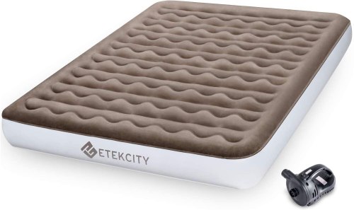 Etekcity Upgraded Camping Air Mattress, Queen Twin Airbed Height 9, Inflatable Bed Blow Up Mattress Raised Airbed with Rechargeable Pump, 2-Year Warranty, Storage Bag
