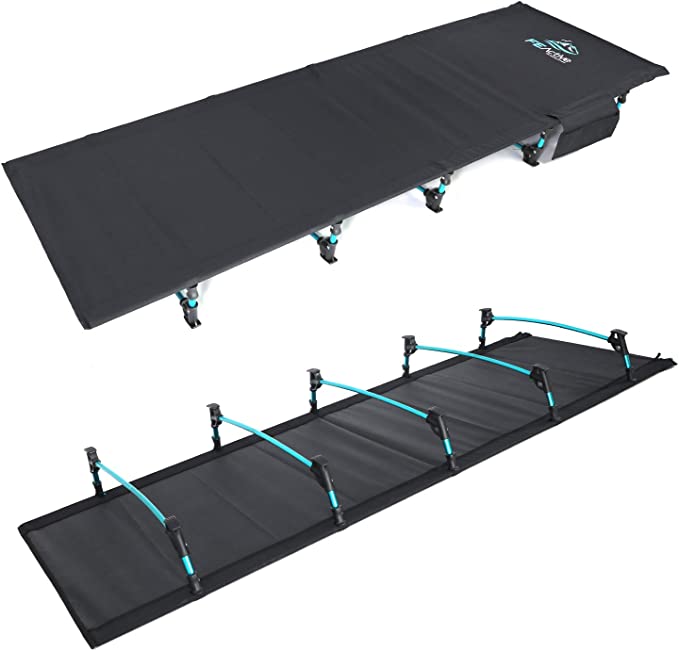 FE Active Folding Camping Cot - Lightweight, Compact, Portable Outdoor Bed Comfortable Sleeping Cots for Adults & Kids. Fits Single Air Mattress Pad. Camping, Travel, RV | Designed in California, USA