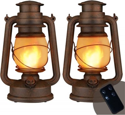 LED Vintage Lantern Flickering Flame, Outdoor Lanterns for Patio Waterproof, Remote Control, Timer, Hanging Garden Lights, Halloween Decorative Lanterns Battery Powered for Yard Patio Terrace Lawn