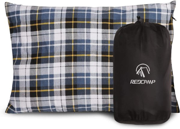 REDCAMP Small Camping Pillow Lightweight and Compressible, 1PC/2PCS Flannel Travel Pillow with Removable Pillow Cover