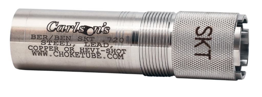 A silver choke tube with etched writing on it